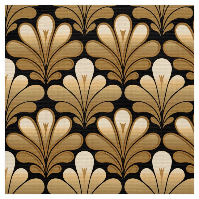 Art Deco Shell Pattern, Gold and Black Fabric (Swatch)