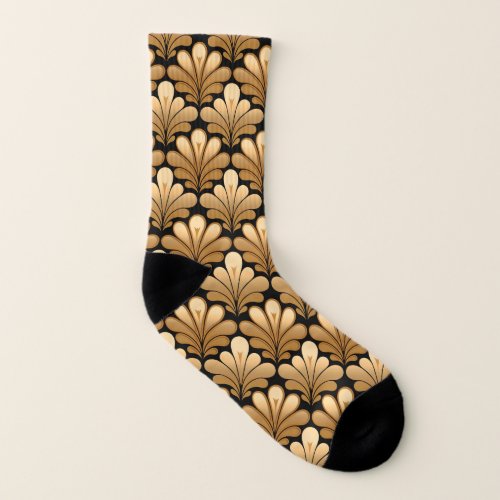 Art Deco Shell Pattern Gold and Black Socks