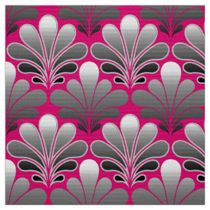 Art Deco Shell Pattern, Gray and Fuchsia Pink Fabric