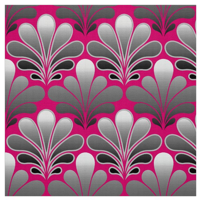Art Deco Shell Pattern, Gray and Fuchsia Pink Fabric (Swatch)