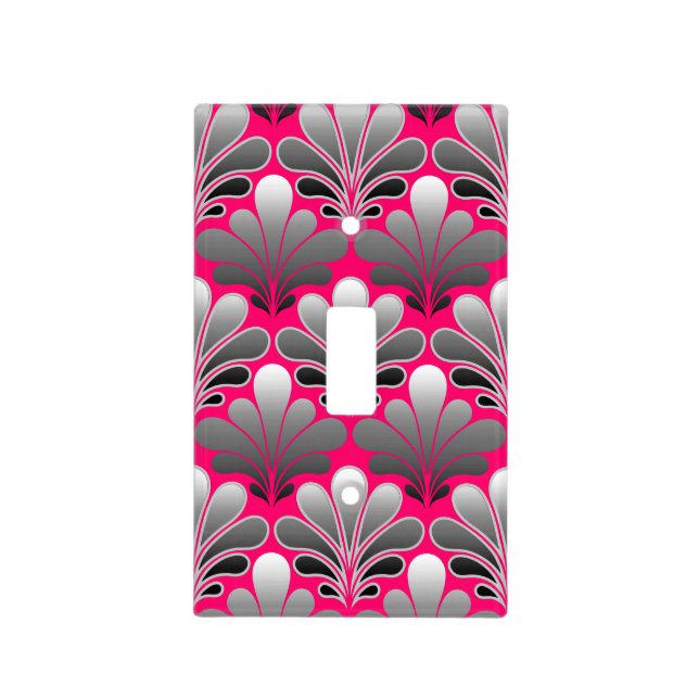 Art Deco Shell Pattern, Gray and Fuchsia Pink Light Switch Cover (Front)