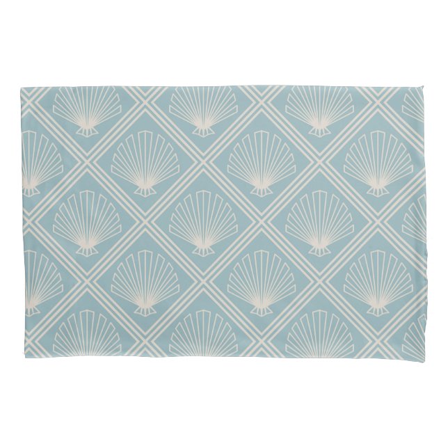 Art Deco Shell Pattern In Duck Egg Blue And Beige Pillow Case (Front)