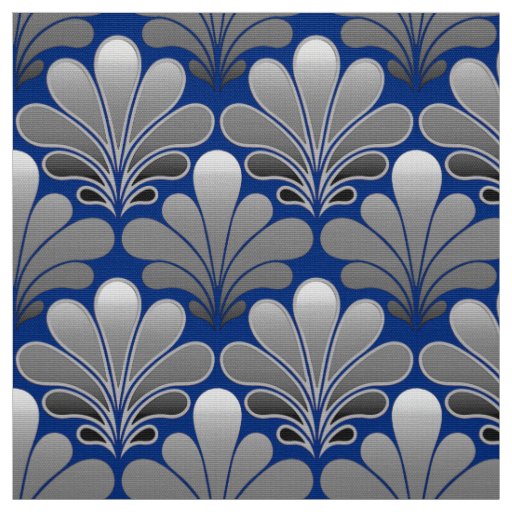 Art Deco Shell Pattern, Silver and Cobalt Blue Fabric
