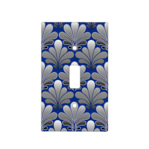 Art Deco Shell Pattern, Silver and Cobalt Blue Light Switch Cover