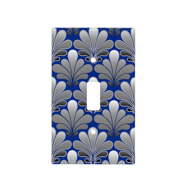 Art Deco Shell Pattern, Silver and Cobalt Blue Light Switch Cover (Front)