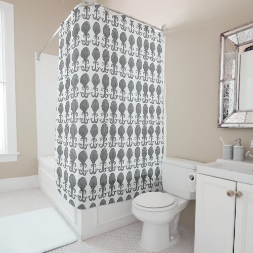 Art Deco Shells Watercolor Pattern Black White Shower Curtain