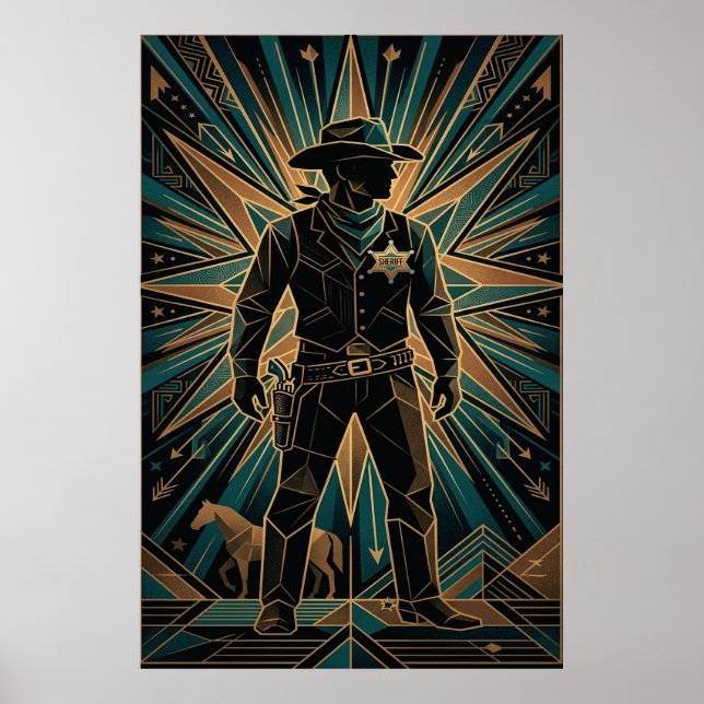 Art Deco Sheriff Poster - Geometric Cowboy Silhoue (Front)
