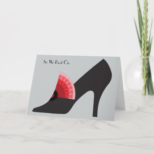 Art Deco Shoe Card in Black with Red Fan Ornament
