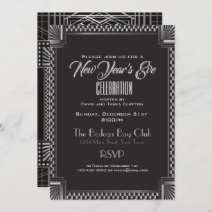 Art Deco Silver and Black NYE Gatsby Style Invitation