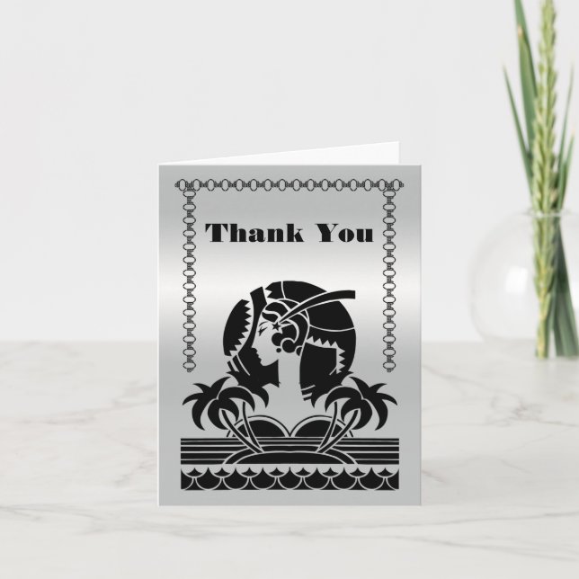 Art Deco Silver and Black Thank You Cards (Front)