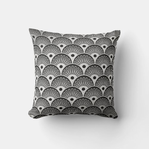 Art Deco Silver Black White Seashells Pillow