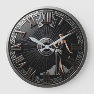 Art Deco Silver Elegance Large Clock