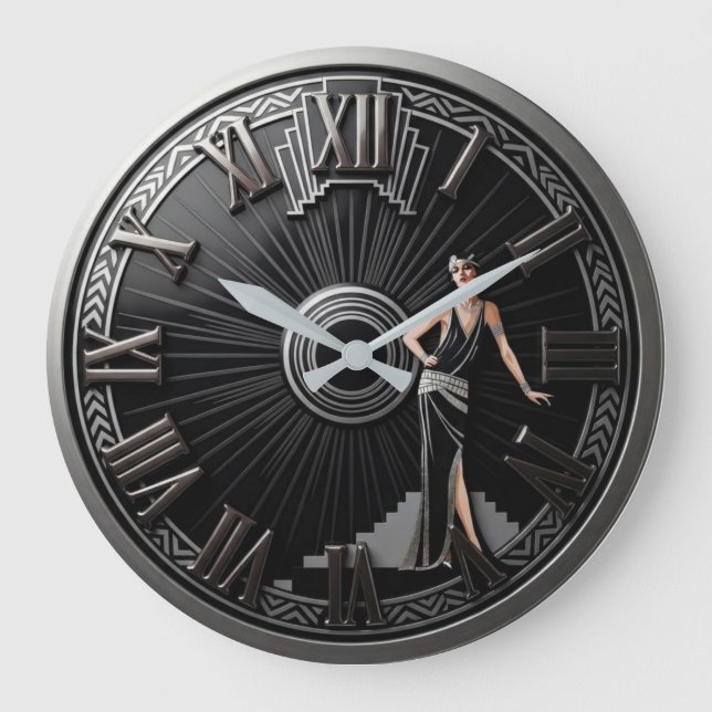 Art Deco Silver Elegance  Large Clock (Front)