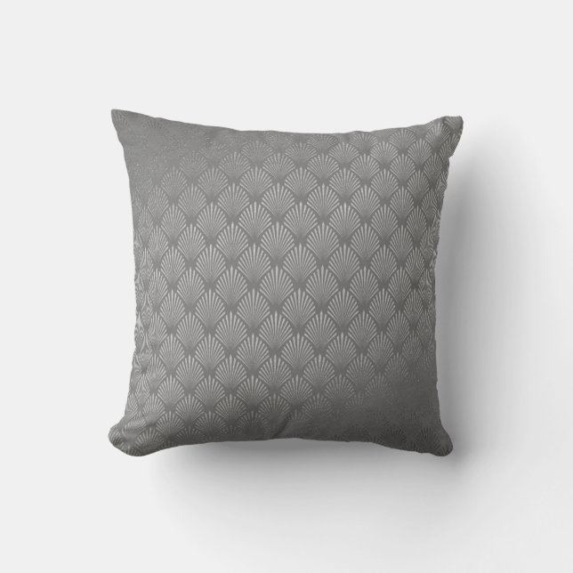 Art Deco Silver Gray Scales Seashells VIP Throw Pillow (Front)