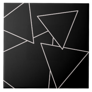Art Deco Silver on Black Triangles Ceramic Tile