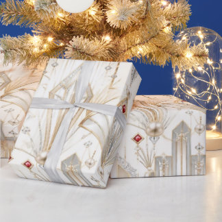 Art Deco Silver Pearl Christmas Wrapping Paper