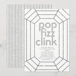 Art Deco silver pop fizz clink New Year party Invitation