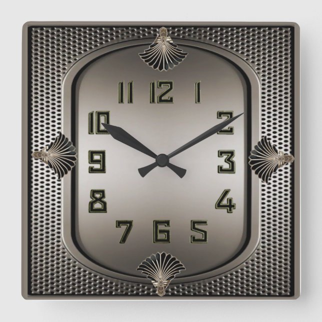 Art Deco Silver Square Wall Clock (Front)