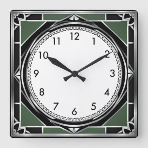 Art Deco Silver Square Wall Clock