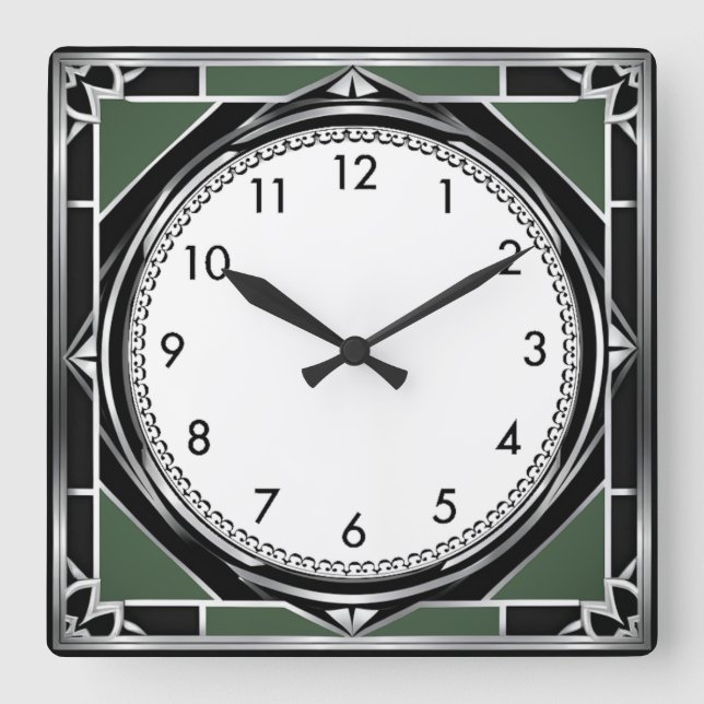 Art Deco Silver Square Wall Clock (Front)
