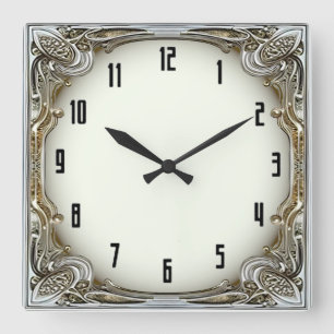Art Deco Silver Square Wall Clock