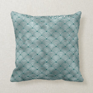 Art Deco Silver Teal Contemporary Throw Pillow