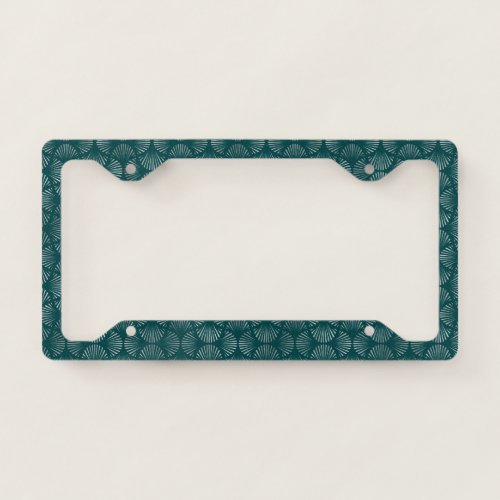 Art Deco Silver Teal Fan Graphic License Plate Frame