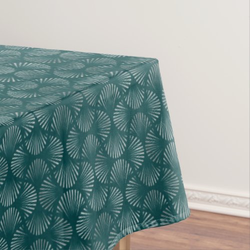 Art Deco Silver Teal Fan Graphic Tablecloth