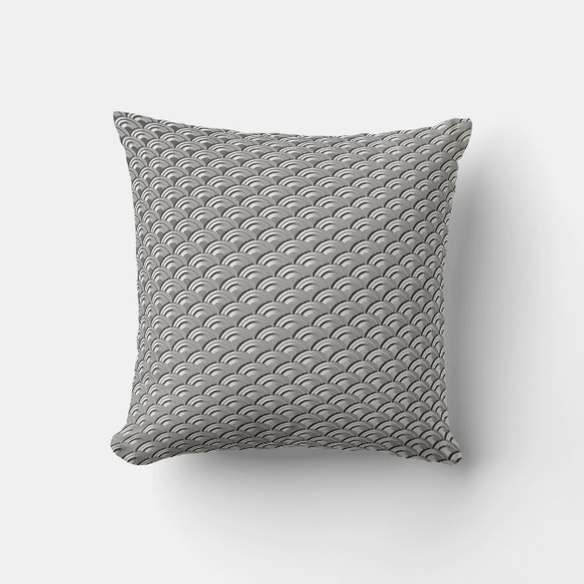 Art Deco Silver Wave Pattern Throw Pillow (Front)
