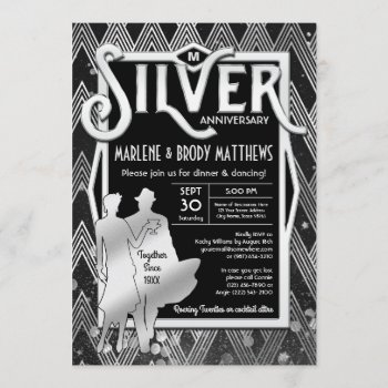 Art Deco Silver Wedding Anniversary Great Gatsby Invitation by BCVintageLove at Zazzle