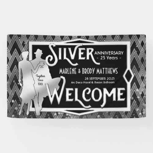 Art Deco Silver Wedding Anniversary Party Welcome Banner