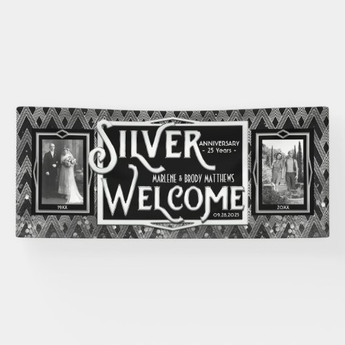 Art Deco Silver Wedding Anniversary Welcome Photo Banner