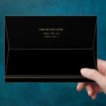 Art Deco Simple Black Gold Custom Name Address Envelope<br><div class="desc">Complete the allure of your wedding invitations with our Black Art Deco Frame Custom Envelope, a 5" x 7" masterpiece that echoes the sophistication of our exquisite collection. This elegant envelope features Art Deco design, setting the tone for the refined celebration within. Elevate the experience with a custom touch –...</div>