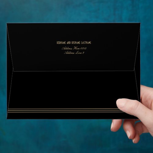 Art Deco Simple Black Gold Custom Name Address Envelope