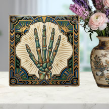 Art Deco Skeleton Hand Green Gold Geometric Design