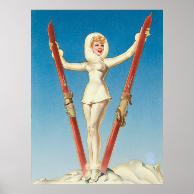 Art Deco Ski Blond Pin Up Poster (Front)