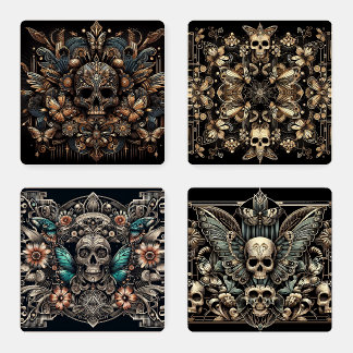 Art Deco Skull Coaster Set