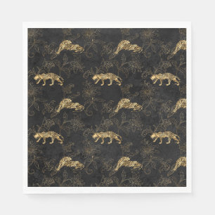 Art deco Sophisticated Black and Gold leopard Napkins