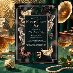 Art Deco Speakeasy Murder Mystery New Year Party Invitation