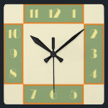 Art Deco Square Clock<br><div class="desc">Art deco style clock with vintage deco font, design, and colors. The stylized, geometric, modern look of the 1920s and 1930s deco era is reproduced to add a touch of retro class to your wall.</div>