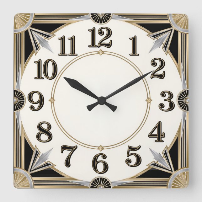 Art Deco Square Wall Clock (Front)