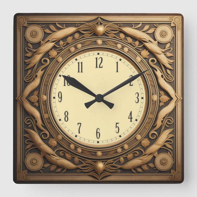 Art Deco Square Wall Clock (Front)