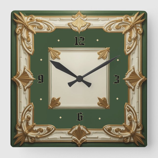 Art Deco Square Wall Clock (Front)