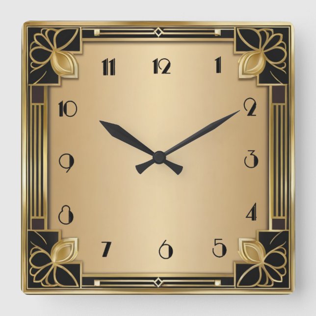 Art Deco Square Wall Clock (Front)