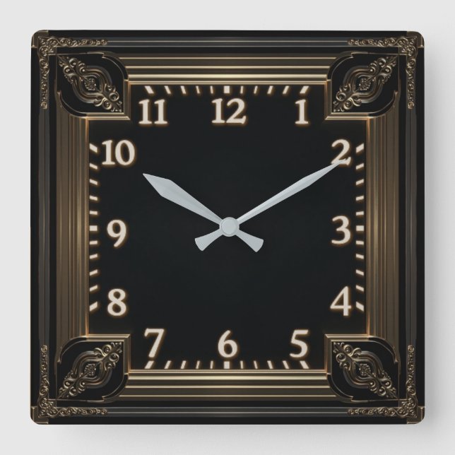 Art Deco Square Wall Clock (Front)