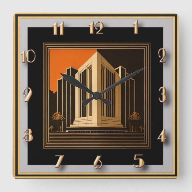 Art Deco Square Wall Clock (Front)