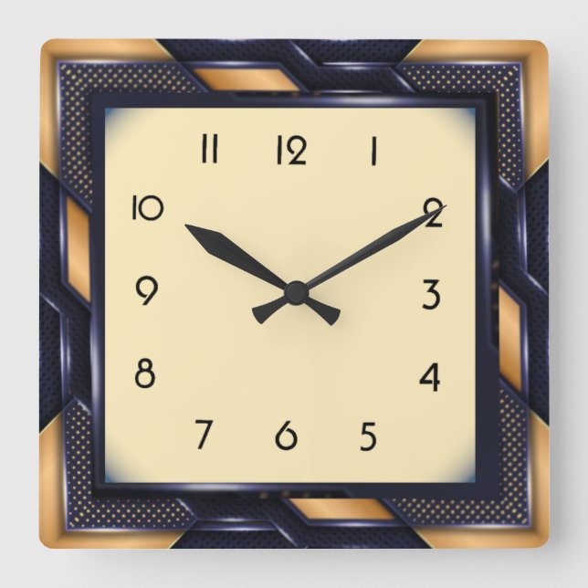 Art Deco Square Wall Clock (Front)