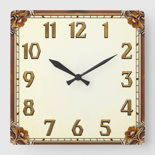 Art Deco Square Wall Clock (Front)