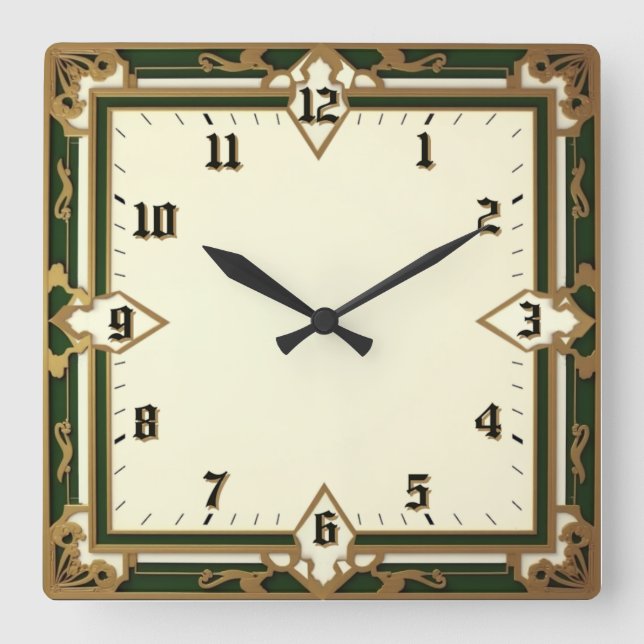 Art Deco Square Wall Clock (Front)