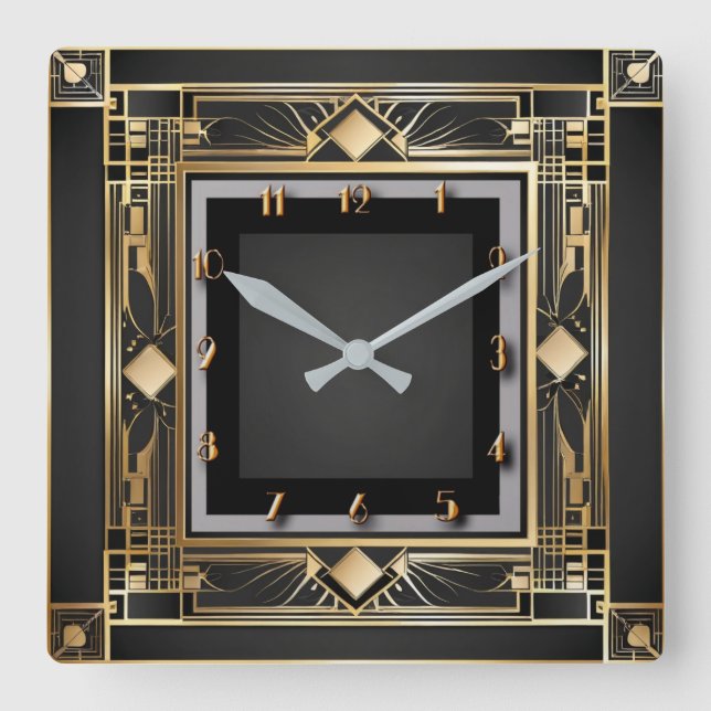 Art Deco Square Wall Clock (Front)